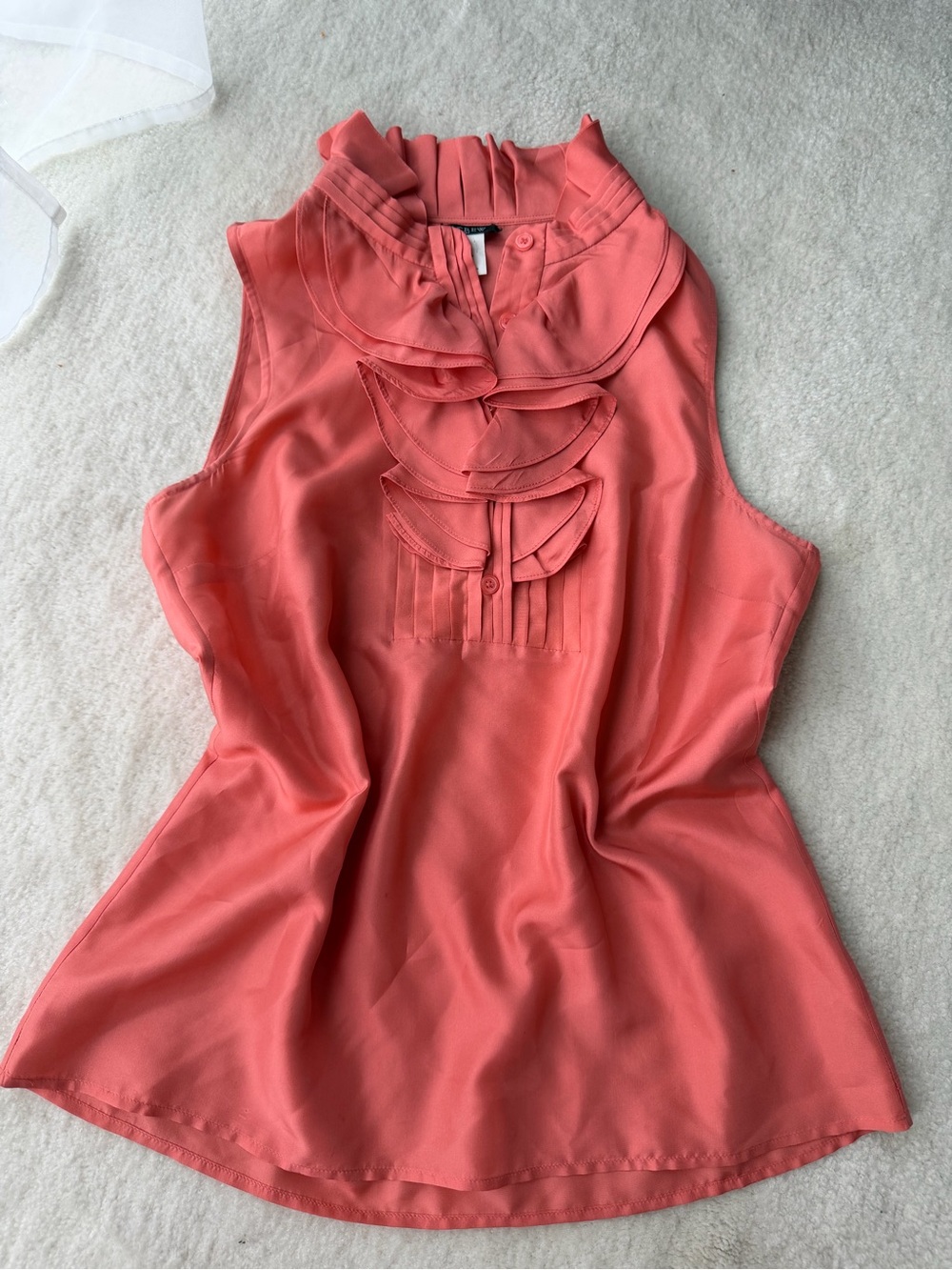 J. Crew 100% Silk Sleeveless Coral Ruffle Front Blouse